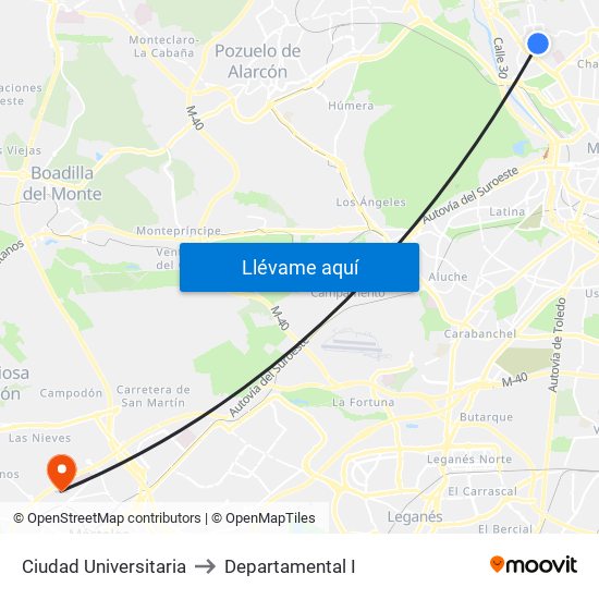 Ciudad Universitaria to Departamental I map