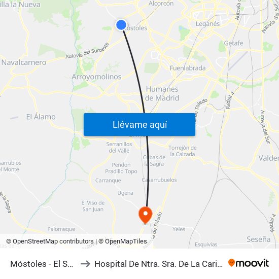 Móstoles - El Soto to Hospital De Ntra. Sra. De La Caridad map