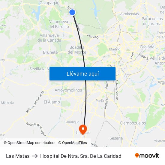 Las Matas to Hospital De Ntra. Sra. De La Caridad map