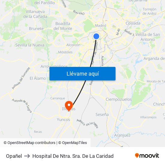 Opañel to Hospital De Ntra. Sra. De La Caridad map