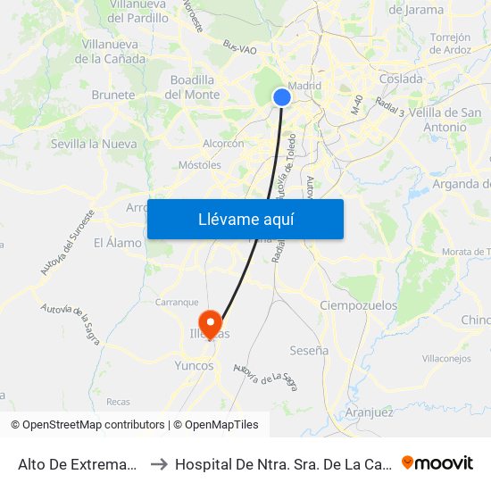 Alto De Extremadura to Hospital De Ntra. Sra. De La Caridad map