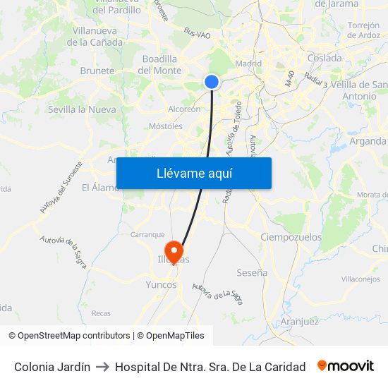 Colonia Jardín to Hospital De Ntra. Sra. De La Caridad map