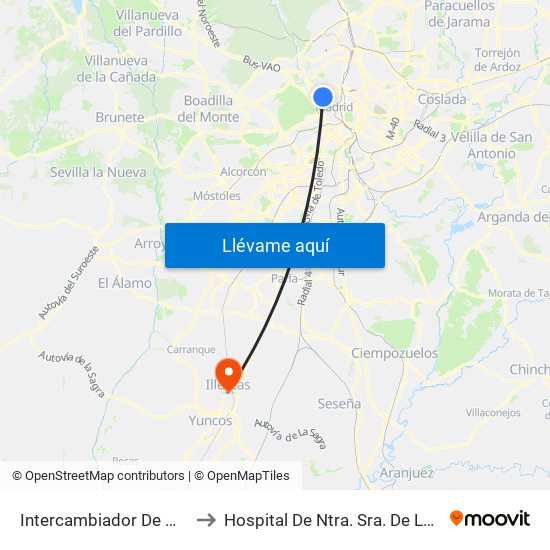 Intercambiador De Moncloa to Hospital De Ntra. Sra. De La Caridad map