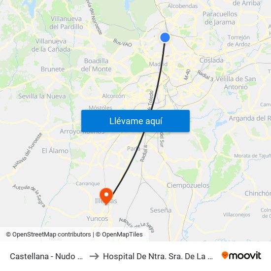 Castellana - Nudo Norte to Hospital De Ntra. Sra. De La Caridad map
