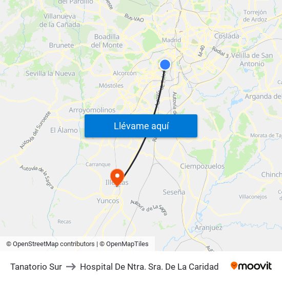 Tanatorio Sur to Hospital De Ntra. Sra. De La Caridad map