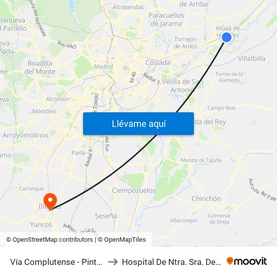 Vía Complutense - Pintor Picasso to Hospital De Ntra. Sra. De La Caridad map