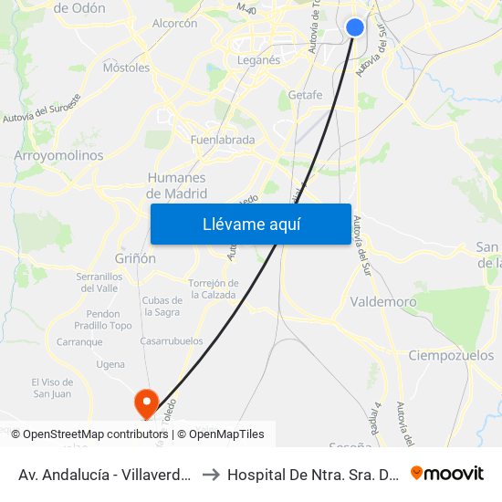 Av. Andalucía - Villaverde Bajo Cruce to Hospital De Ntra. Sra. De La Caridad map