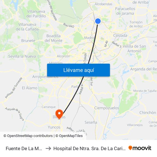 Fuente De La Mora to Hospital De Ntra. Sra. De La Caridad map