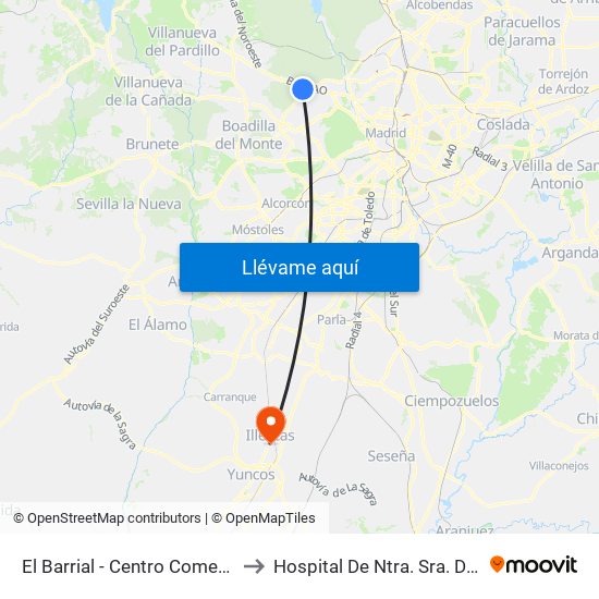 El Barrial - Centro Comercial Pozuelo to Hospital De Ntra. Sra. De La Caridad map