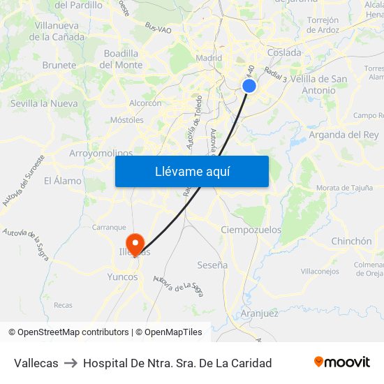 Vallecas to Hospital De Ntra. Sra. De La Caridad map