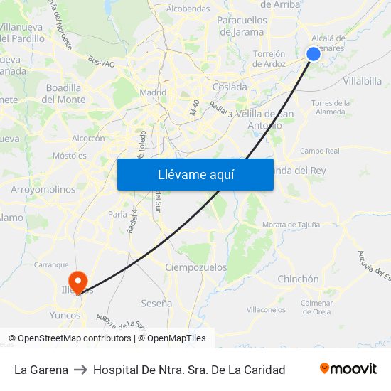 La Garena to Hospital De Ntra. Sra. De La Caridad map