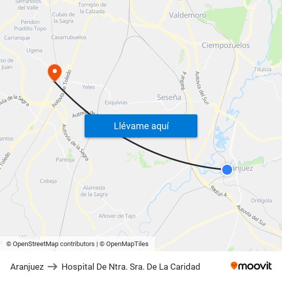 Aranjuez to Hospital De Ntra. Sra. De La Caridad map