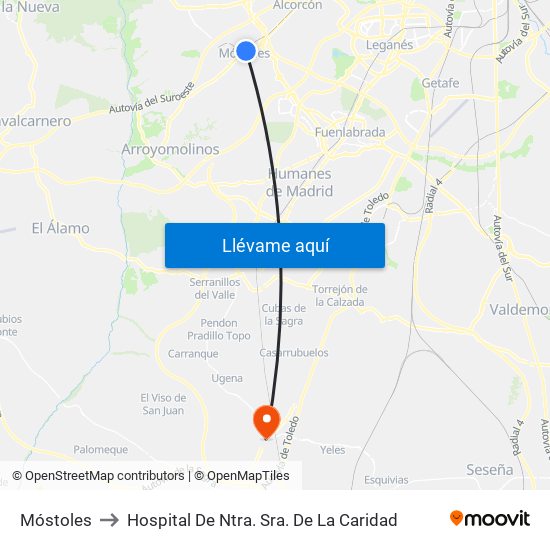 Móstoles to Hospital De Ntra. Sra. De La Caridad map