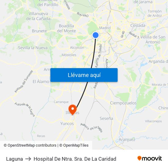 Laguna to Hospital De Ntra. Sra. De La Caridad map