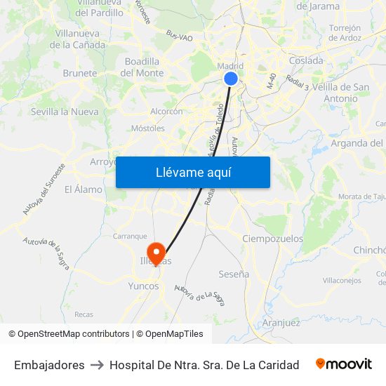 Embajadores to Hospital De Ntra. Sra. De La Caridad map