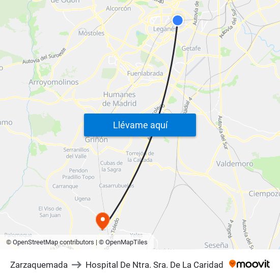 Zarzaquemada to Hospital De Ntra. Sra. De La Caridad map