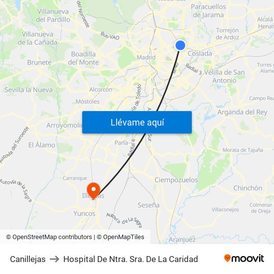 Canillejas to Hospital De Ntra. Sra. De La Caridad map