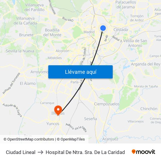 Ciudad Lineal to Hospital De Ntra. Sra. De La Caridad map