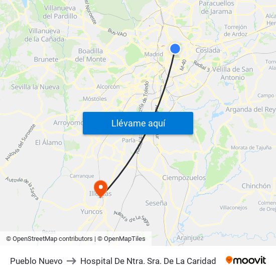 Pueblo Nuevo to Hospital De Ntra. Sra. De La Caridad map