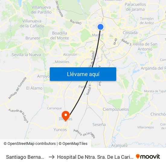 Santiago Bernabéu to Hospital De Ntra. Sra. De La Caridad map