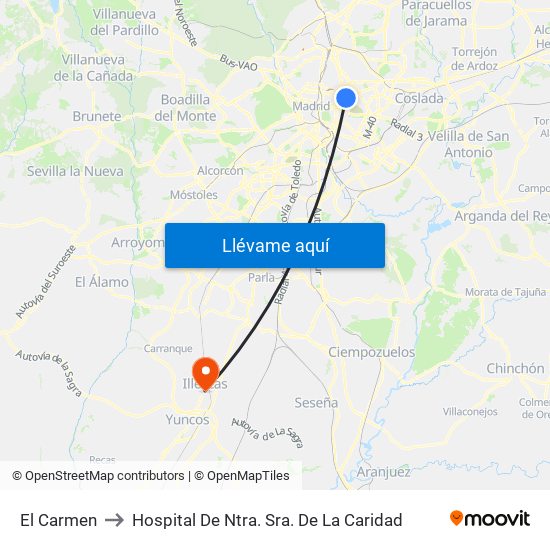 El Carmen to Hospital De Ntra. Sra. De La Caridad map