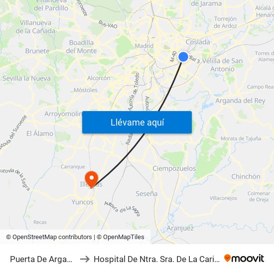 Puerta De Arganda to Hospital De Ntra. Sra. De La Caridad map