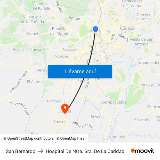 San Bernardo to Hospital De Ntra. Sra. De La Caridad map