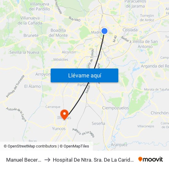 Manuel Becerra to Hospital De Ntra. Sra. De La Caridad map