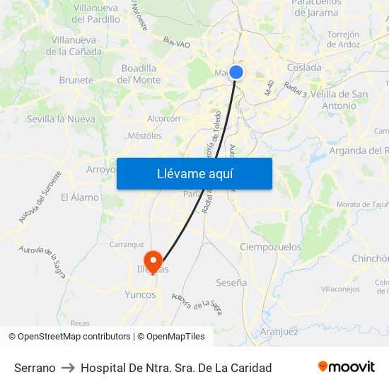 Serrano to Hospital De Ntra. Sra. De La Caridad map