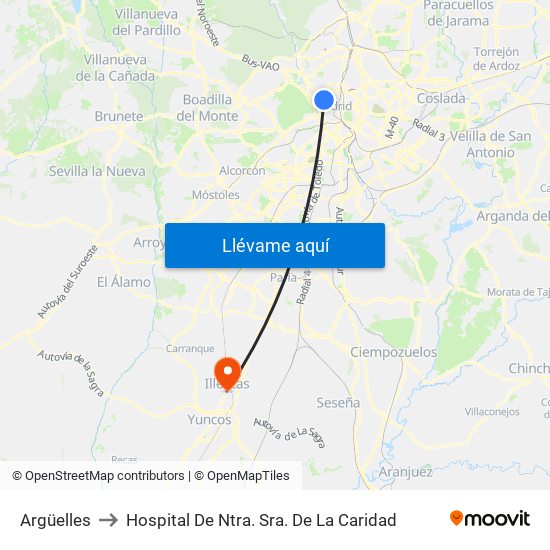 Argüelles to Hospital De Ntra. Sra. De La Caridad map