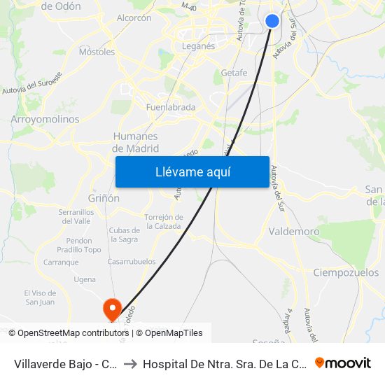 Villaverde Bajo - Cruce to Hospital De Ntra. Sra. De La Caridad map