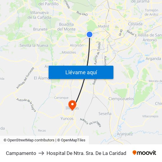 Campamento to Hospital De Ntra. Sra. De La Caridad map