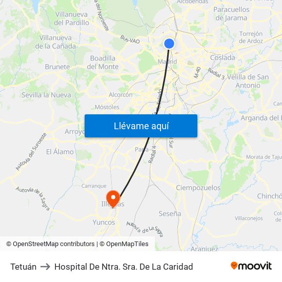 Tetuán to Hospital De Ntra. Sra. De La Caridad map