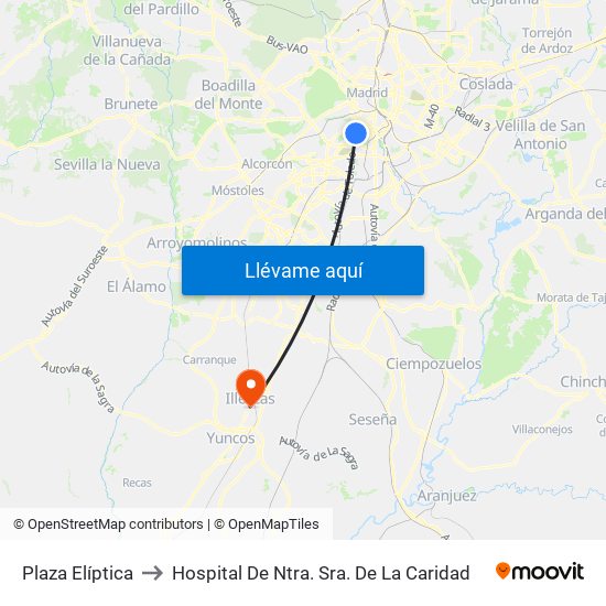 Plaza Elíptica to Hospital De Ntra. Sra. De La Caridad map