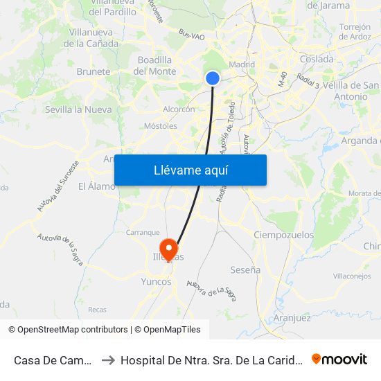 Casa De Campo to Hospital De Ntra. Sra. De La Caridad map