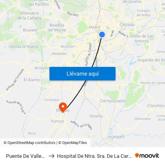 Puente De Vallecas to Hospital De Ntra. Sra. De La Caridad map