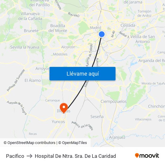 Pacífico to Hospital De Ntra. Sra. De La Caridad map