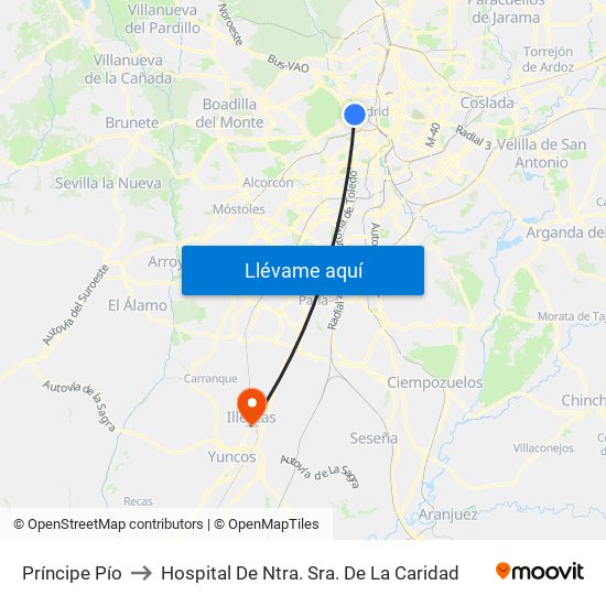 Príncipe Pío to Hospital De Ntra. Sra. De La Caridad map
