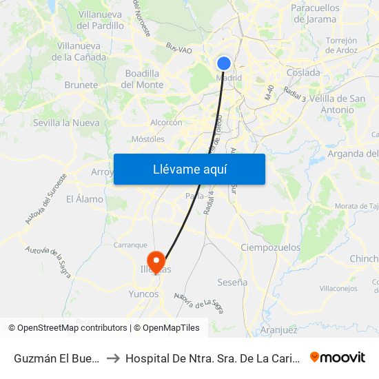 Guzmán El Bueno to Hospital De Ntra. Sra. De La Caridad map