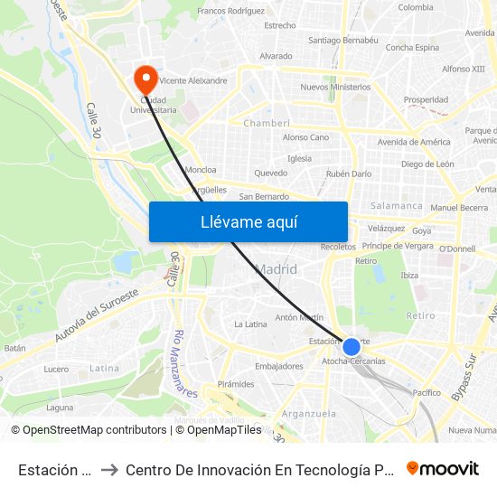 Estación De Atocha to Centro De Innovación En Tecnología Para El Desarrollo Humano Itdupm map