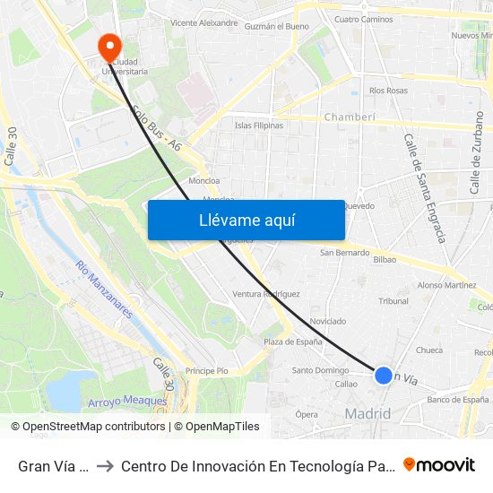 Gran Vía - Montera to Centro De Innovación En Tecnología Para El Desarrollo Humano Itdupm map