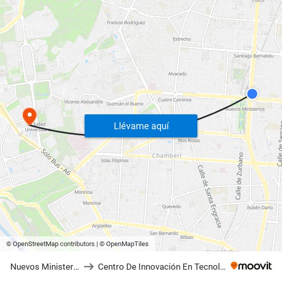 Nuevos Ministerios - Centro Comercial to Centro De Innovación En Tecnología Para El Desarrollo Humano Itdupm map