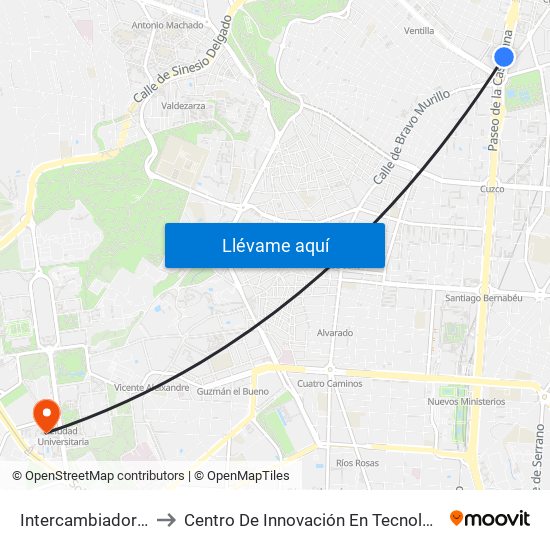 Intercambiador De Plaza De Castilla to Centro De Innovación En Tecnología Para El Desarrollo Humano Itdupm map
