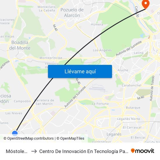 Móstoles - El Soto to Centro De Innovación En Tecnología Para El Desarrollo Humano Itdupm map