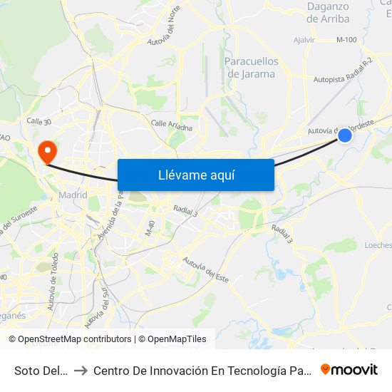 Soto Del Henares to Centro De Innovación En Tecnología Para El Desarrollo Humano Itdupm map