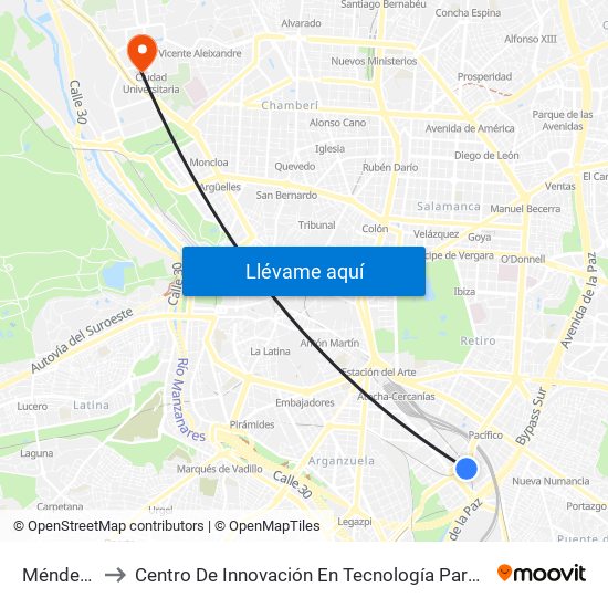 Méndez Álvaro to Centro De Innovación En Tecnología Para El Desarrollo Humano Itdupm map
