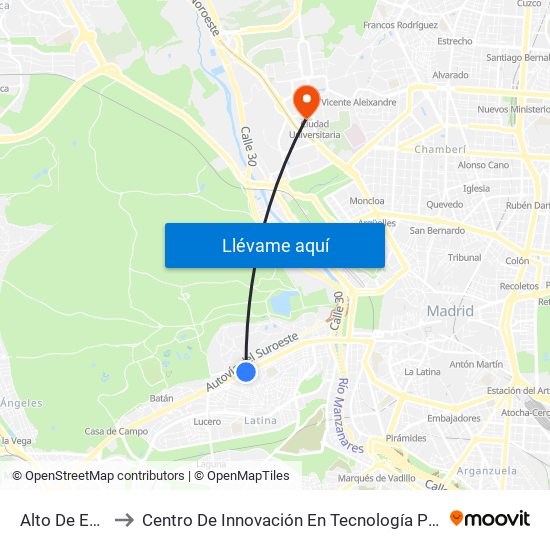 Alto De Extremadura to Centro De Innovación En Tecnología Para El Desarrollo Humano Itdupm map