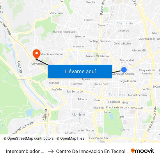 Intercambiador De Avenida De América to Centro De Innovación En Tecnología Para El Desarrollo Humano Itdupm map