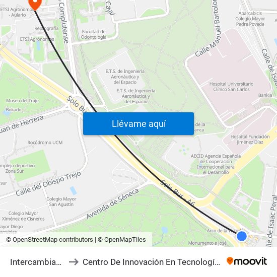 Intercambiador De Moncloa to Centro De Innovación En Tecnología Para El Desarrollo Humano Itdupm map