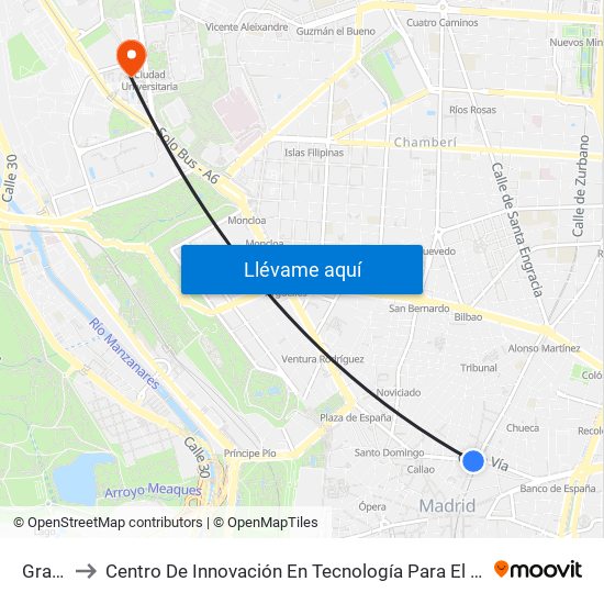 Gran Vía to Centro De Innovación En Tecnología Para El Desarrollo Humano Itdupm map